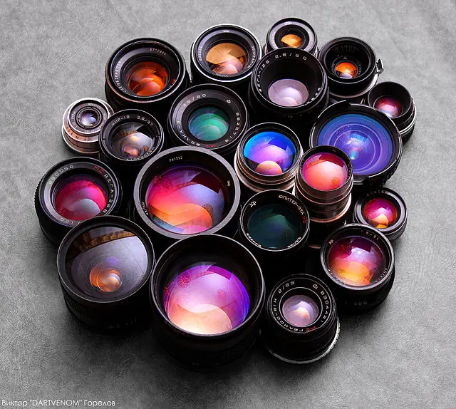 Lenses of various types of cameras with multilayer coating.